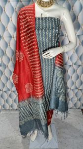 Ladies Katan Silk Block Print Suit Set