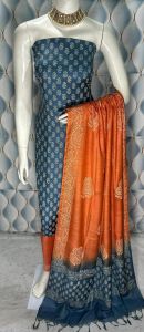 Ladies Katan Silk Block Print Suit Set