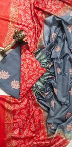 Ladies Katan Silk Madhubani Print Unstitched Suit