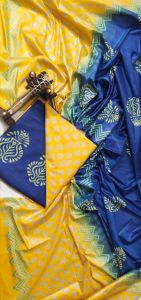 Ladies Katan Silk Madhubani Print Unstitched Suit