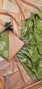 Ladies Katan Silk Madhubani Print Unstitched Suit