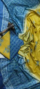 Ladies Katan Silk Madhubani Print Unstitched Suit