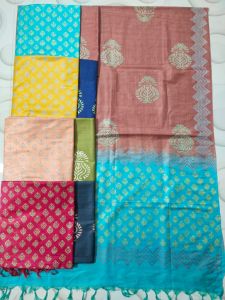 Ladies Katan Silk Madhubani Print Unstitched Suit