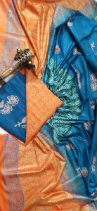 Ladies Katan Silk Madhubani Print Unstitched Suit