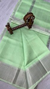 Ladies Mangalagiri Cotton Silk Silver Zari Border Saree