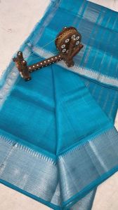 Ladies Mangalagiri Cotton Silk Silver Zari Border Saree