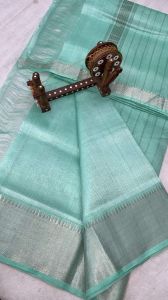 Ladies Mangalagiri Cotton Silk Silver Zari Border Saree