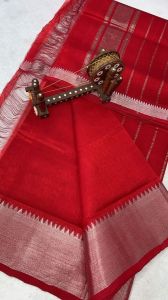 Ladies Mangalagiri Cotton Silk Silver Zari Border Saree