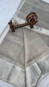 Ladies Mangalagiri Cotton Silk Silver Zari Border Saree