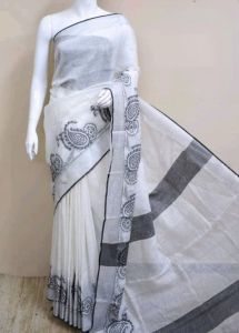 Ladies Paisley Pattern Cotton Salub Jacquard Weaving Saree