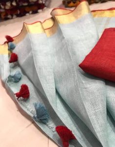 Ladies Pure Linen by Linen Contrast Border Saree