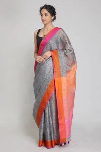 Ladies Pure Linen by Linen Contrast Border Saree