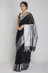 Ladies Pure Linen by Linen Contrast Border Saree