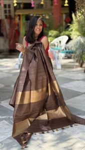 Ladies Pure Tussar Ghicha Silk Zari Patti Saree
