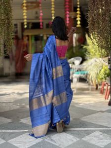 Ladies Pure Tussar Ghicha Silk Zari Patti Saree