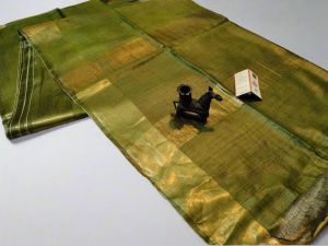 Ladies Pure Tussar Munga Silk Golden Zari Border Saree