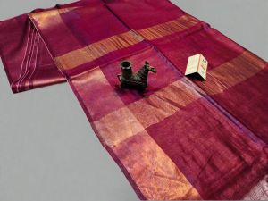 Ladies Pure Tussar Munga Silk Golden Zari Border Saree