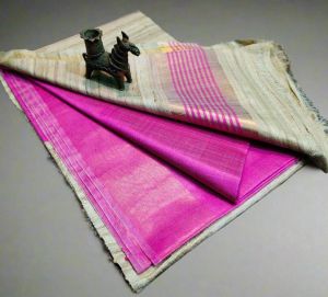 Ladies Pure Tussar Stepal Ghicha Golden Zari Border Saree