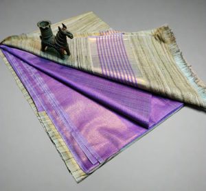 Ladies Pure Tussar Stepal Ghicha Golden Zari Border Saree