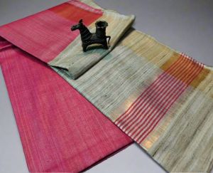 Ladies Pure Tussar Stepal Ghicha Golden Zari Border Saree