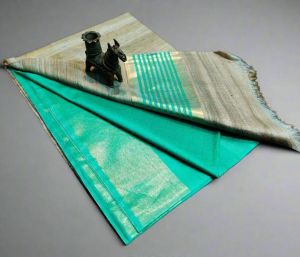 Ladies Pure Tussar Stepal Ghicha Golden Zari Border Saree