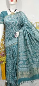 Ladies Semi Tussar Silk Discharge Print Design Saree