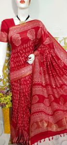 Ladies Semi Tussar Silk Discharge Print Design Saree