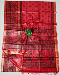 Ladies Semi Tussar Silk Hand Block Print Saree