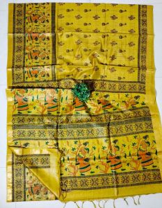 Ladies Semi Tussar Silk Hand Block Print Saree
