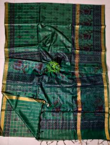 Ladies Semi Tussar Silk Hand Block Print Saree