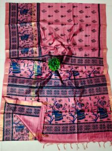 Ladies Semi Tussar Silk Hand Block Print Saree