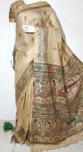 Ladies Semi Tussar Silk Madhubani Print Saree