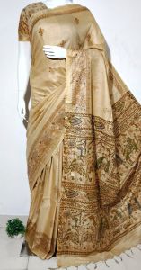Ladies Semi Tussar Silk Madhubani Print Saree