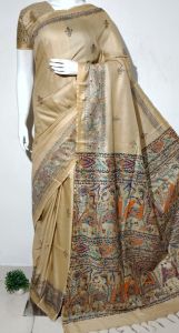 Ladies Semi Tussar Silk Madhubani Print Saree