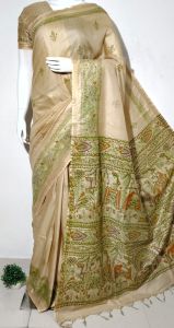 Ladies Semi Tussar Silk Madhubani Print Saree