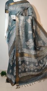 Ladies Semi Tussar Silk Mangalagiri Block Print Saree