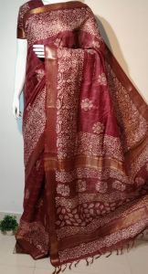 Ladies Semi Tussar Silk Mangalagiri Block Print Saree