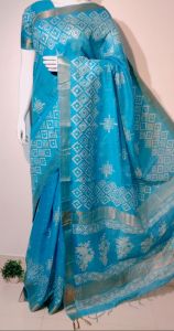 Ladies Semi Tussar Silk Mangalagiri Block Print Saree