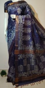 Ladies Semi Tussar Silk Mangalagiri Block Print Saree