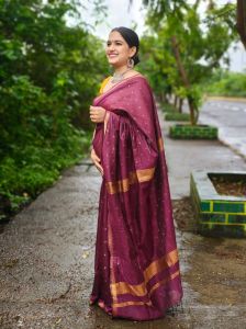 Ladies Semi Tussar Silk Mangalagiri Buta Weave Saree