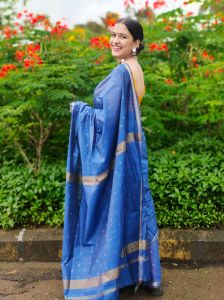 Ladies Semi Tussar Silk Mangalagiri Buta Weave Saree
