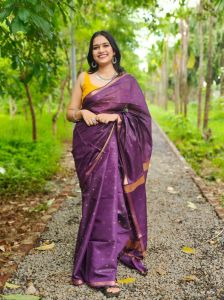 Ladies Semi Tussar Silk Mangalagiri Buta Weave Saree