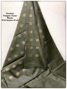 Ladies Semi Tussar Silk Zari Flower Weaving Saree