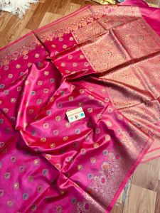 Ladies Tussar Desi Silk Floral Zari Buta Saree