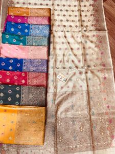 Ladies Tussar Desi Silk Floral Zari Buta Saree