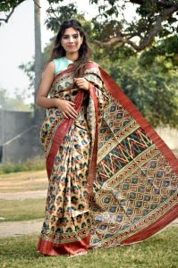 Ladies Tussar Ghicha Silk Digital Print Designer Saree