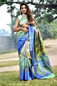 Ladies Tussar Ghicha Silk Digital Print Designer Saree