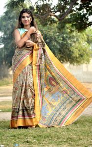 Ladies Tussar Ghicha Silk Digital Print Designer Saree