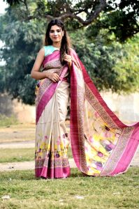 Ladies Tussar Ghicha Silk Digital Print Designer Saree