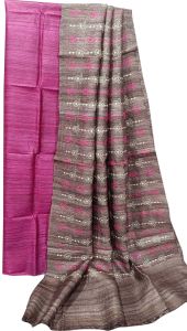 Ladies Tussar Ghicha Silk Embroidered Suit Set